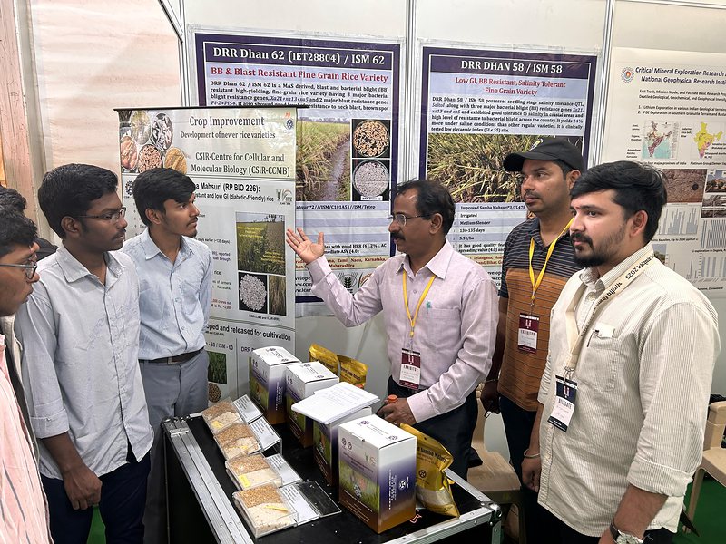 Released variety posters and grain samples on display at an exhibition